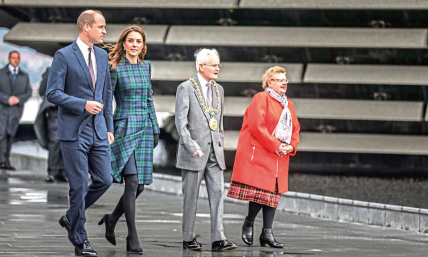 Mrs Borthwick with her husband and the Earl and Countess of Strathearn, William and Kate, who offcially opened the V&A in 2019.