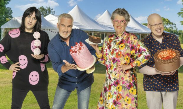 The Great British Bake-Off, Channel 4. Noel Fielding, Paul Hollywood, Prue Leith, Matt Lucas.