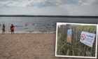 Signs at Broughty Ferry beach warned against swimming after the sewage leak.