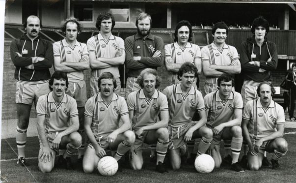 Forfar Athletic, 1978. Back L-R: G Smith; T Brown; K Brown; D McWilliams; J Henry; A Knox (player manager); J Clark; Front L-R: W Bennett; A Rae; A Henderson; S Graham; J Cameron; H Hall.