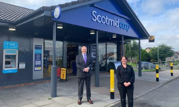 Kevin Plant, head of food retail at Scotmid, with Perth store manager Nicola Stewart.