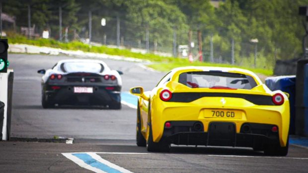 Ferraris on track at the Drive to Maggie's event at Knockhill race circuit. Pic: Blair Dingwall/DCT Media.