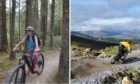 Gayle checks out the mountain bike trails at Nevis Range while a more adventurous biker rides the new Blue Doon.
