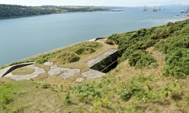 The remains of gun emplacements on Castlecraig Farm, Nigg, overlooking the Cromarty Firth.