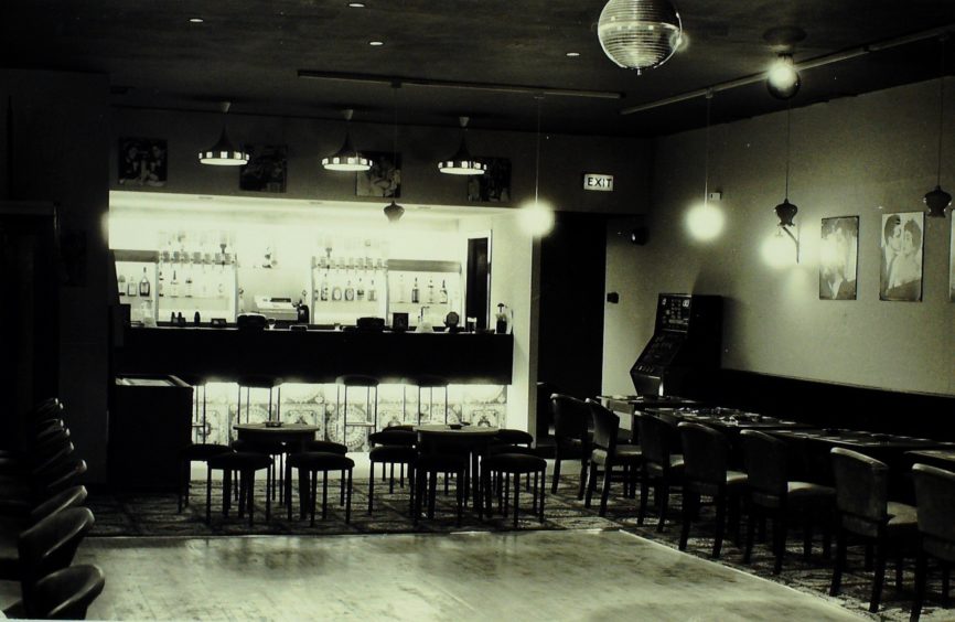 Here the tables are perfectly placed to leave room for dancing. It's Blazers Loung Bar on Victoria Road. (1982)