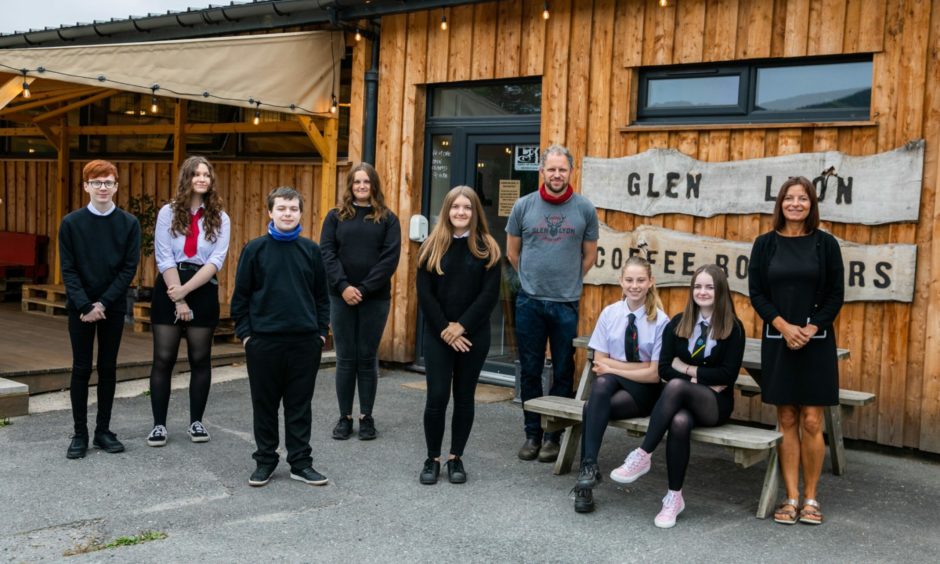 The pupils taking part in the pilot project. From left: Kyle Munro (16), Darra PcPhee (14), Daniel Fraser (16), Joanna McLeod (15), Eilidh McKenzie (15), Jame Grant, Rosie Anderson (14) India Ross (15) and Mrs Nielson (Teacher).