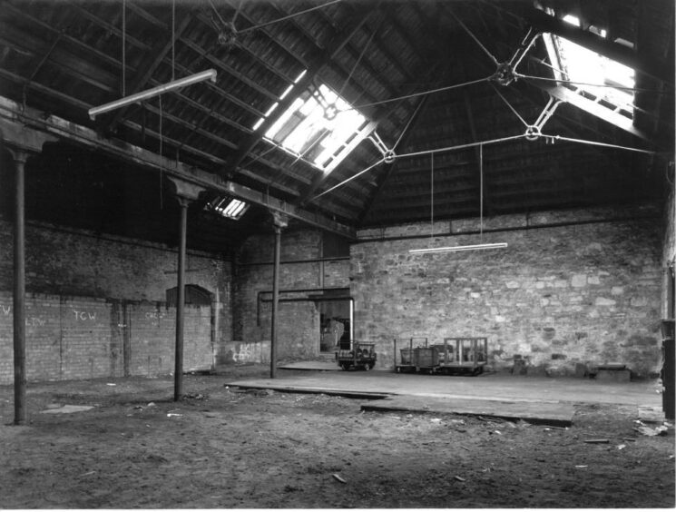 The derelict interior of Verdant Works in 1991.