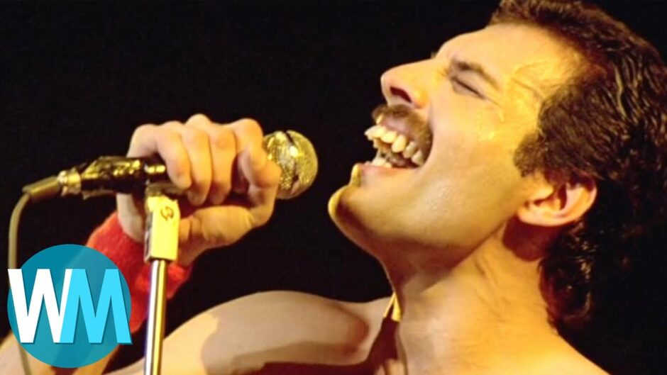 Freddie Mercury on stage.