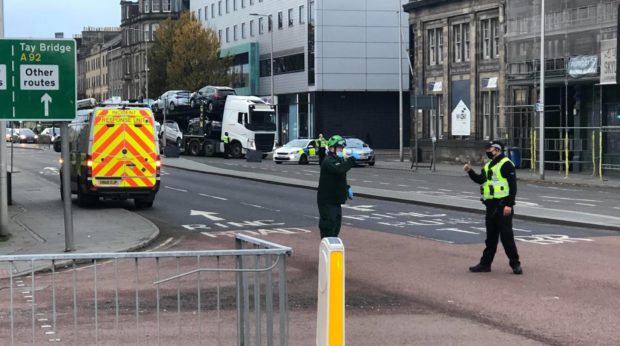 Police Scotland have sealed off a busy section of road.