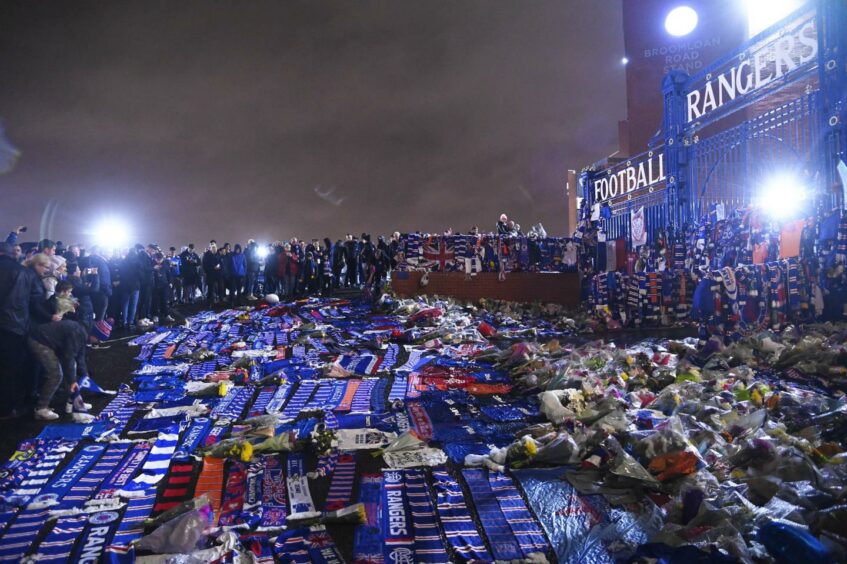 Tributes left outside Ibrox Stadium in memory of Walter Smith