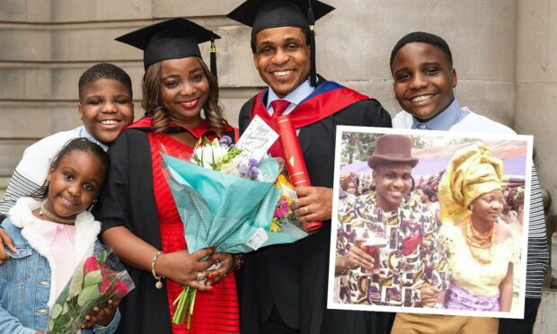 Elsie and Bulabari Francis with their family after graduating