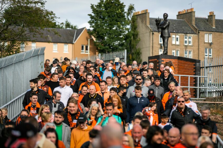 Large crowds leaving Tannadice Park in Dundee