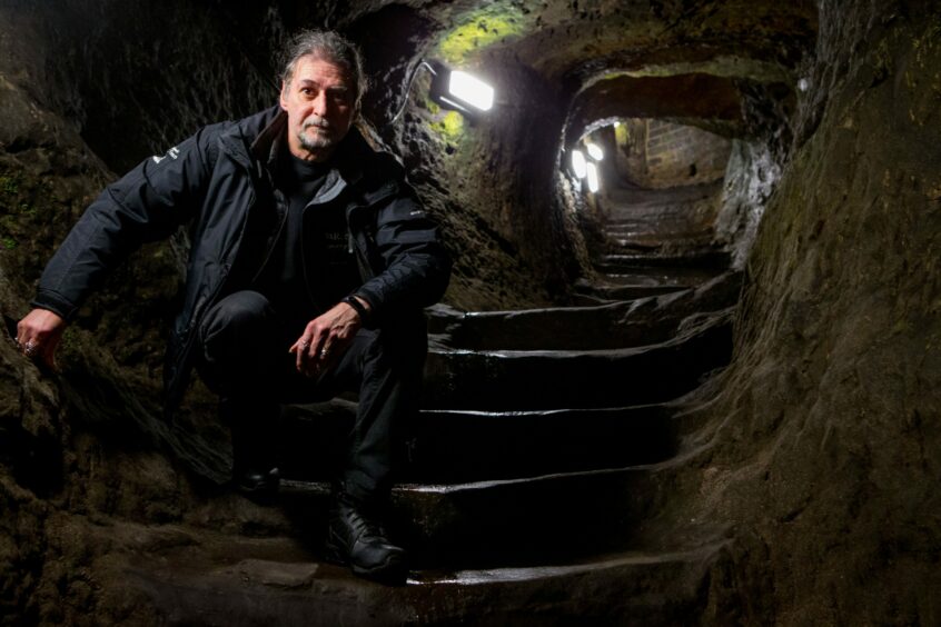 Richard Falconer in the mine and countermine at St Andrews Castle