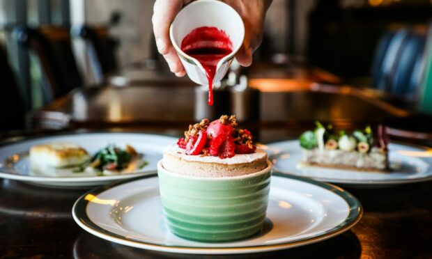 Raspberry cranachan souffle.