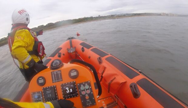 View from on board the Kinghorn lifeboat as it went to a swimmer's aid in the Firth of Forth