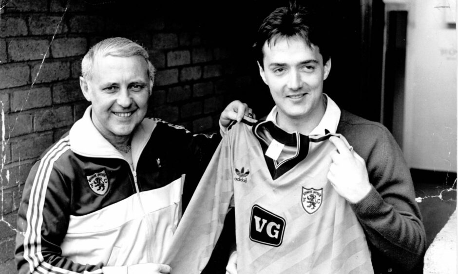 Dundee United's Ian Redford and manager Jim McLean in 1985.