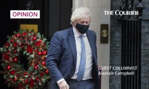 Boris Johnson leaves Downing Street for the Commons, where he was quizzed on the Christmas party held last December while Covid-19 restrictions were in place. Photo by Tayfun Salci/ZUMA Press Wire/Shutterstock.