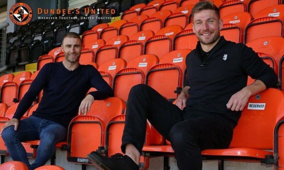 Alistair, right, with Sean Dillon at Tannadice.