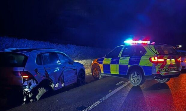 A VW was badly damaged in the crash. Image: Fife Police Twitter.