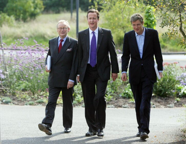 Zac Goldsmith, right, with John Gummer, now Lord Deben, and former PM David Cameron.