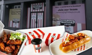 A collage of the new TGI Friday outlet and food