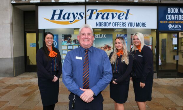 Hays Travel Dundee manager John Stewart with Gillian Stewart, Leanne Gall and Chloe Dailly.