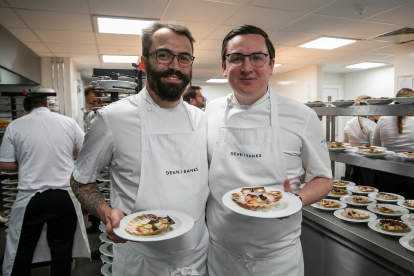 Dan Ashmore, Dean Banks Group executive chef and Dean Banks at The Old Course Hotel, St Andrews cooking at The Courier's The Menu Food and Drink Awards in 2022. 