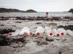 A volunteer collecting plastic on a beach in Isle of Mull, Scotland (Will Rose/Greenpeace/PA)