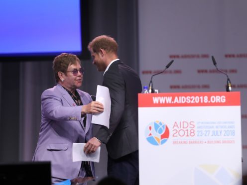 The Duke of Sussex and Sir Elton John launch a global coalition of Aids funders during the Aids 2018 summit in Amsterdam (Gareth Fuller/PA)