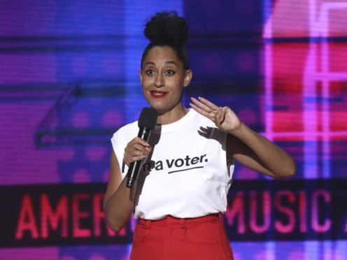 Host Tracee Ellis Ross wore a shirt that read ‘I am a Voter’ at the American Music Awards (Matt Sayles/Invision/AP)