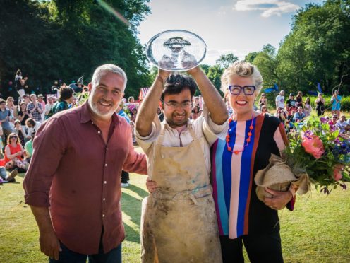 Judges Prue Leith and Paul Hollywood with Rahul (C4/Love Productions/Mark Bourdil)