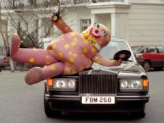 Mr Blobby, the character who shot to fame on Noel Edmonds’ House Party on BBC Television, celebrates in London, after hearing that he may topple Meat Loaf off the No. 1 spot, when the Top 40 singles chart is released.