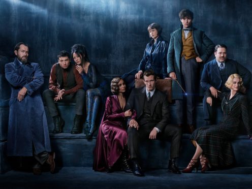 The cast for Fantastic Beasts: The Crimes Of Grindelwald. From the left is: Jude Law as Albus Dumbledore, Ezra Miller as Credence, Claudia Kim as a Maledictus, Zoe Kravitz as Leta Lestrange, Callum Turner as Theseus Scamander, Katherine Waterston as Tina Goldstein, Eddie Redmayne as Newt Scamander, Dan Fogler as Jacob Kowalski; Alison Sudol as Queenie Goldstein and Johnny Depp as Gellert Grindelwald.