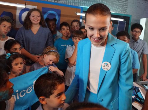 Millie Bobby Brown on the set of a video produced for World Children’s Day 2018 (Unicef/Giles Clarke)