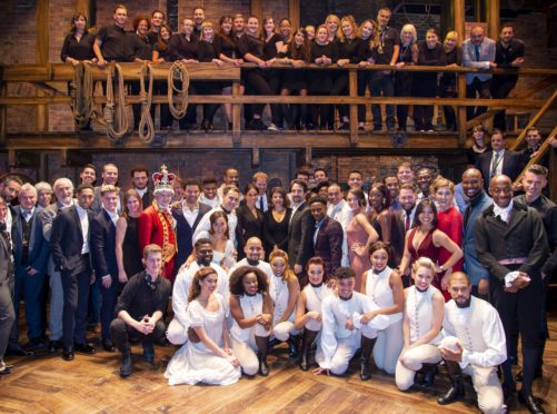 The Duke and Duchess of Sussex meeting the cast of Hamilton at the Victoria Palace Theatre in London (Dan Charity/The Sun/PA)