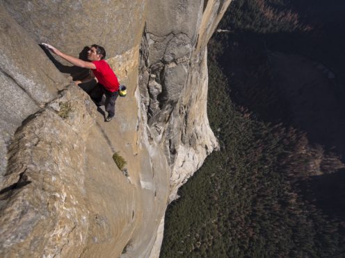 Alex Honnold free solo climbing on El Capitan’s Freerider in Yosemite National Park (National Geographic/Jimmy Chin)