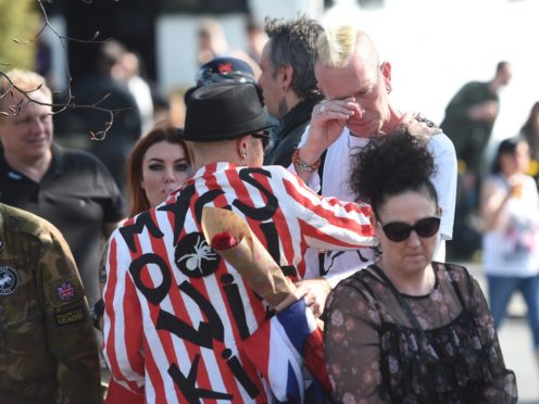 Fans of Keith Flint fill the streets of Braintree as the late singer’s funeral procession makes its way to St Mary’s Church in Bocking, Essex (Joe Giddens/PA)