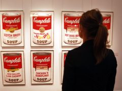 A set of Andy Warhol’s Campbell’s Soup Can screenprints at the Sotheby’s auction rooms in London (Sean Dempsey/PA)