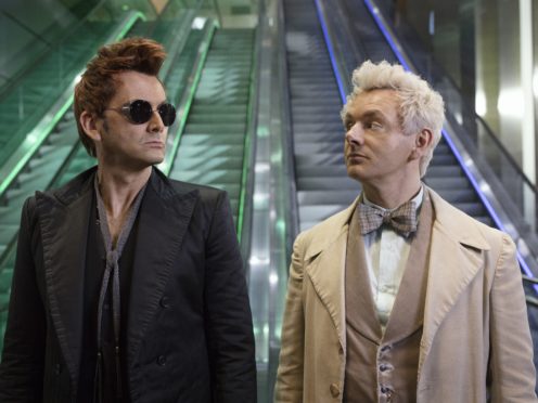 Michael Sheen as the angel, right, and David Tennant as the demon in Good Omens (Amazon Prime Video)
