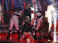 Hatari of Iceland perform during the Eurovision Song Contest grand final (Sebastian Scheiner/AP)