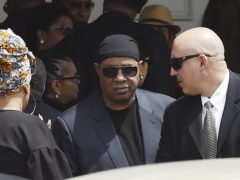 Singer Stevie Wonder leaves a memorial service for film director John Singleton at Angelus Funeral Home, Monday, May 6, 2019, in Los Angeles. Singleton died on April 29 following a stroke. (AP Photo/Chris Pizzello)