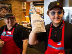 Lewis Capaldi serves up Greggs in Middlesbrough (Greggs/PA)