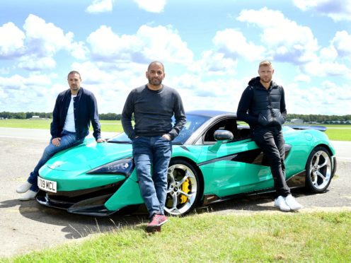 Chris Harris with Paddy McGuinness, left, and Freddie Flintoff (Ian West/PA)