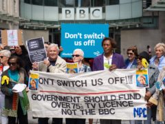 Demonstrators protest outside BBC Broadcasting House in Portland Place, London (Dominic Lipinski/PA)