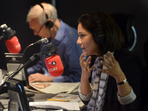 Mishal Husain, with co-presenter John Humphrys, in the BBC Radio 4 studio (Jeff Overs/PA)