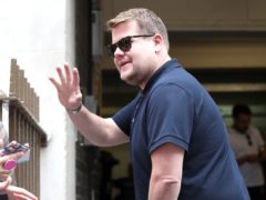 James Corden taking a selfie with fans during filming for The Late Late Show in London (Yui Mok/PA)