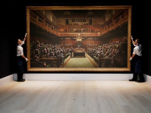 A Banksy artwork depicting MPs in the House of Commons as chimpanzees has been sold for £9.9 million (Jonathan Brady/PA)