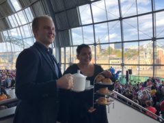 Etiquette expert William Hanson joined TV star Scarlett Moffatt at The Sage, Gateshead (Tom Wilkinson/PA)