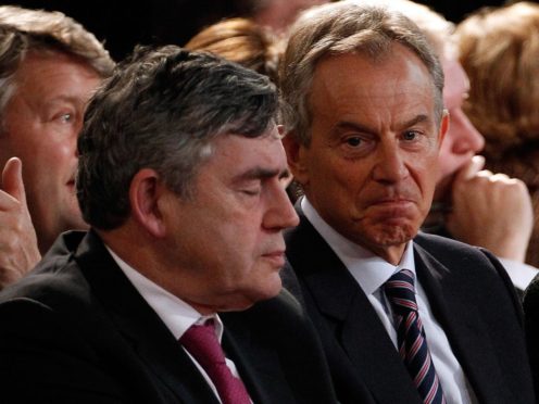 Former British Prime Ministers Tony Blair and Gordon Brown (Christopher Furlong/PA)