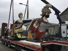 The HMS Windsor Castle and HMS Defiance figureheads leaving Plymouth (The Box/PA)